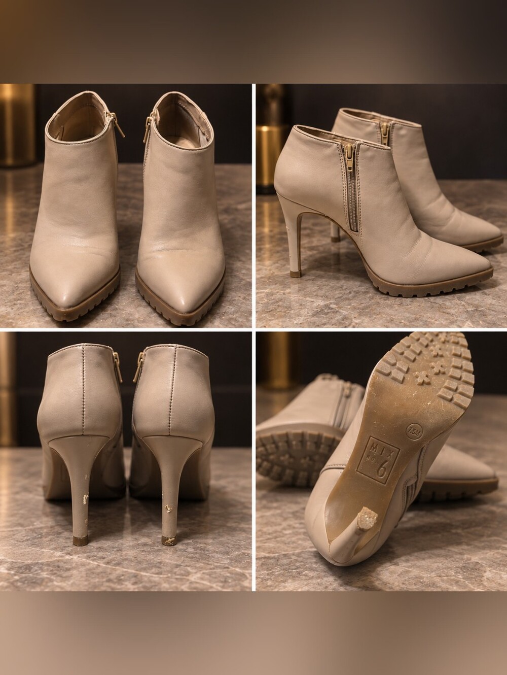 Mix No. 6 Cream Pointed-Toe Stiletto Ankle Booties – Size 7.5